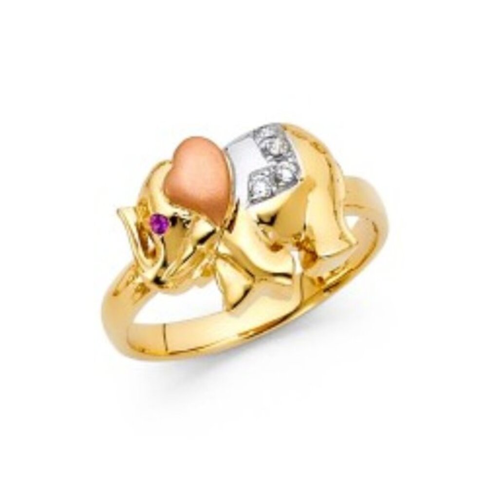14K Yellow Rose White Gold Elephant Fancy Ring